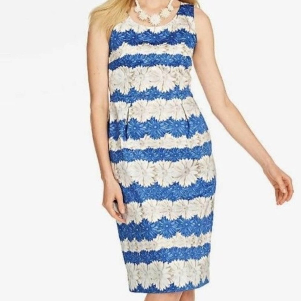 Talbots blue and white daisy‎ sheath dress size 4